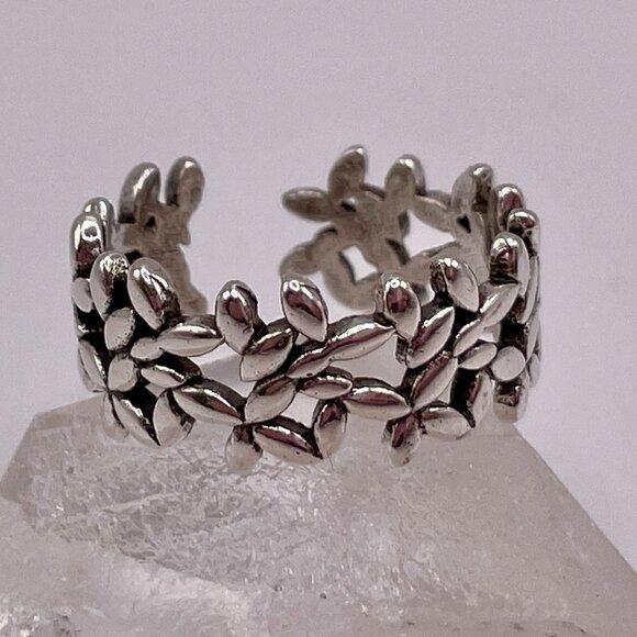 Boho Silver Tone Open Design Flowers Adjustable Band Ring #1305 - Picture 1 of 10